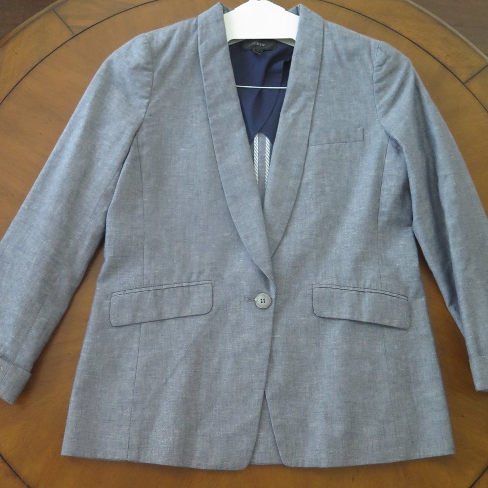 New J Crew Unstructured Blazer in Cotton-linen Heathered Blue Gray Size 8 H6199